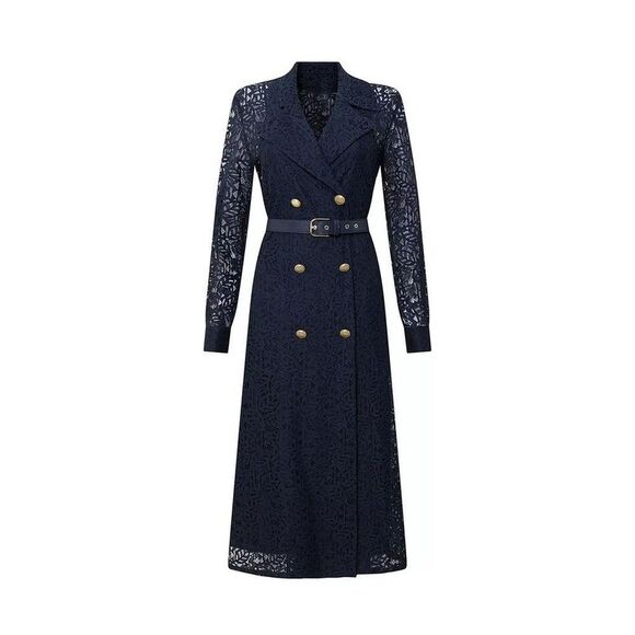 Max Mara Jackets & Blazers - Max Mara Lace Belted Dress Women Blue Jackets & Coats
